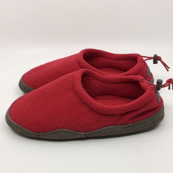 L.L. Bean Red Fleece and Leather Sole Big Kid Slippers Size 5-6 - Picture 5 of 16